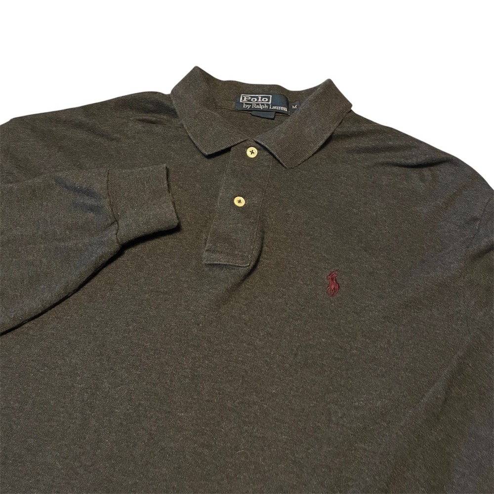 Polo Ralph Lauren Mens Gray Long Sleeve Polo Shirt Red Pony Logo Medium